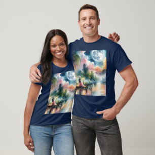 T-shirt Scène nocturne romantique à l'aquarelle sous le cl