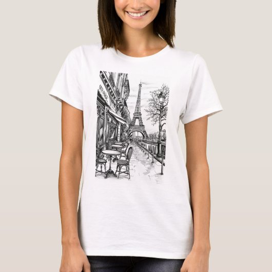 T-shirt Scènes Paris dessinées à la main (Devant)