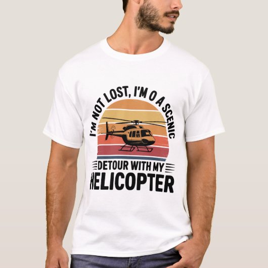 T-shirt Scenic Detour Helicopter Retro Sunset Design (Devant)