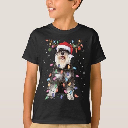 T-shirt Schnauzer Christmas Reindeer Light Pajama Chien Ai (Devant)