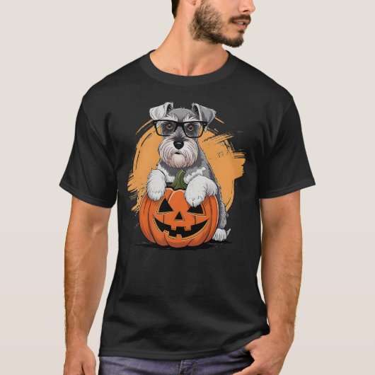 T-shirt schnauzer mignon et heureux avec citrouille à Than (Devant)