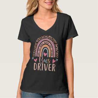 T-shirt School Bus Driver Rainbow Leopard Print  Bus Drive