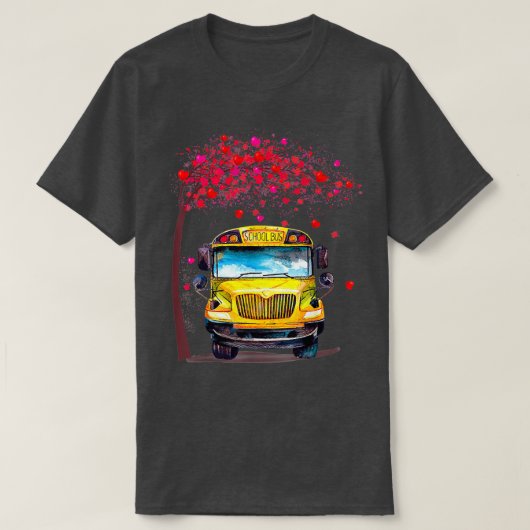 T-shirt School Bus Valentine With Tree Heart Bus (Design devant)