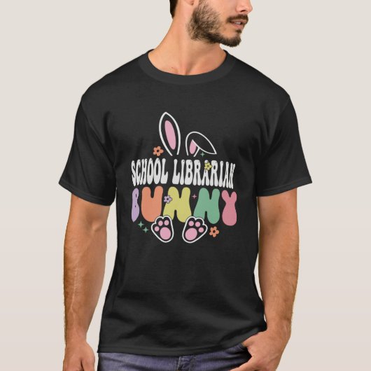 T-shirt School Librarian Bunny Easter Day Groovy Family Ma (Devant)