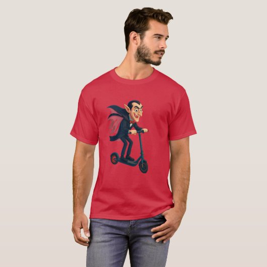 T-shirt Scooter Dracula Funny toon Vampire on Electric Rid (Devant entier)