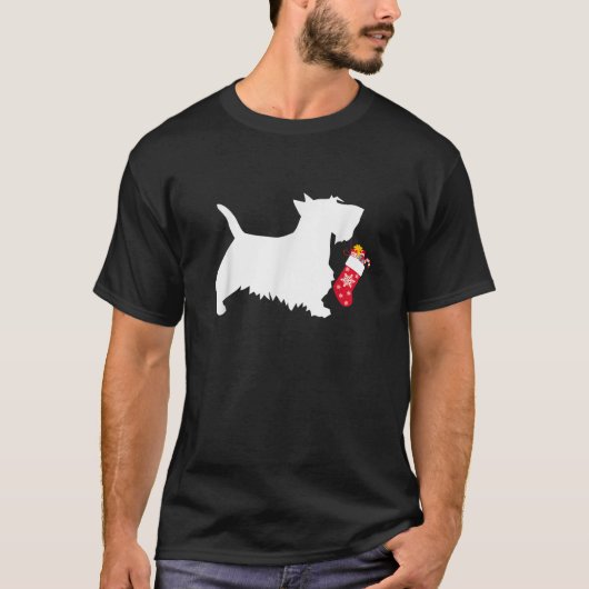 T-shirt Scottie Scottish Terrier Christmas Stocking Dog   (Devant)