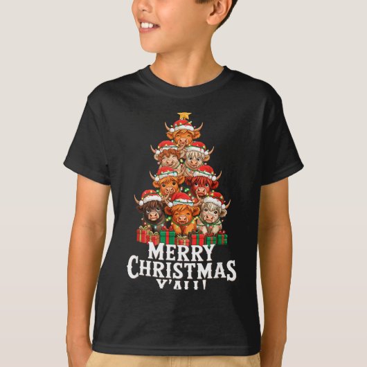 T-shirt Scottish Highland Cow Christmas Tree Funny Cow Lov (Devant)
