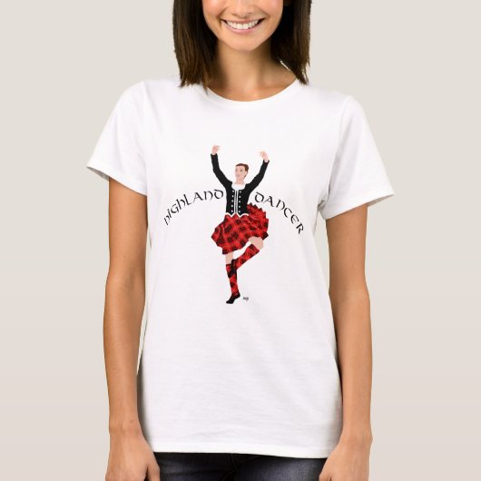 T-shirt Scottish Highland Dancer rouge et noir (Devant)