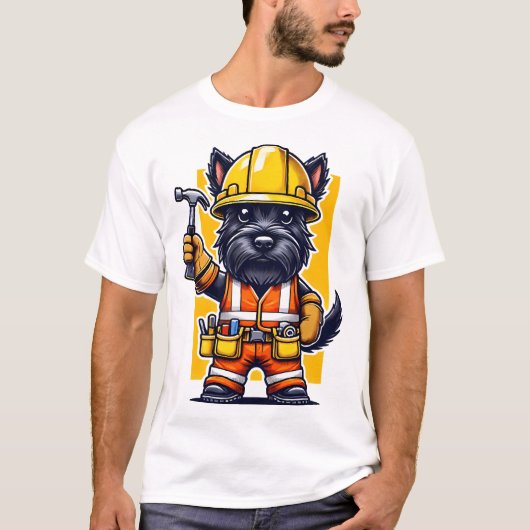 T-shirt Scottish Terrier Construction Worker (Devant)