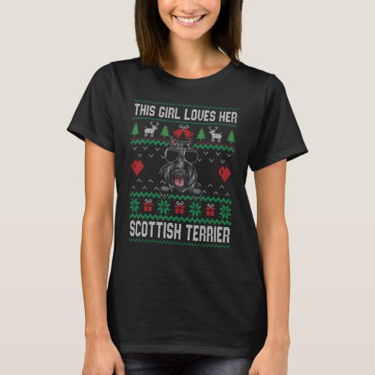 T-shirt Scottish Terrier Girl Cool Ugly Christmas for Dog  (Devant)