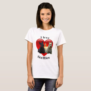 T-shirt Scottish Terrier noir, I Iove Scotties, coeur roug