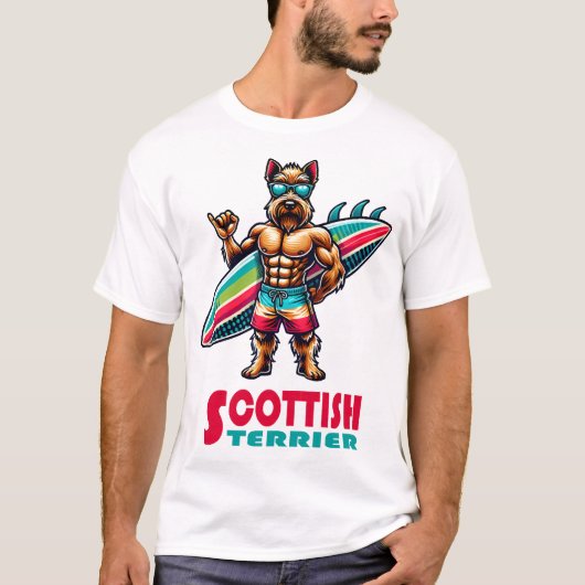 T-shirt Scottish Terrier Surfer (Devant)