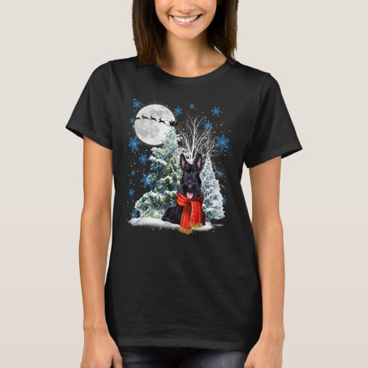 T-shirt Scottish Terrier Under Moonlight Snow Christmas Pa (Devant)