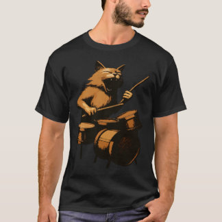 T-shirt Screaming Cat Playing Drums 