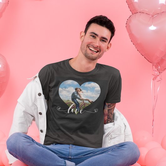T-shirt Script d'amour en forme de coeur Photo personnalis