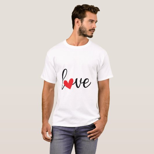 T-shirt Script d'amour simple avec icône Coeur rouge (Devant entier)