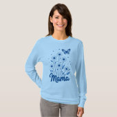 T-shirt Script de maman florale avec papillon bleu (Devant entier)