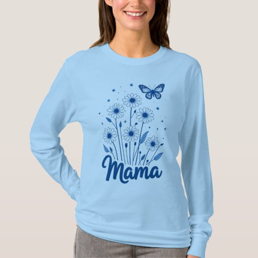 T-shirt Script de maman florale avec papillon bleu (Devant)