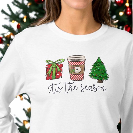 T-shirt Script de Noël présent Monogramme café arbre