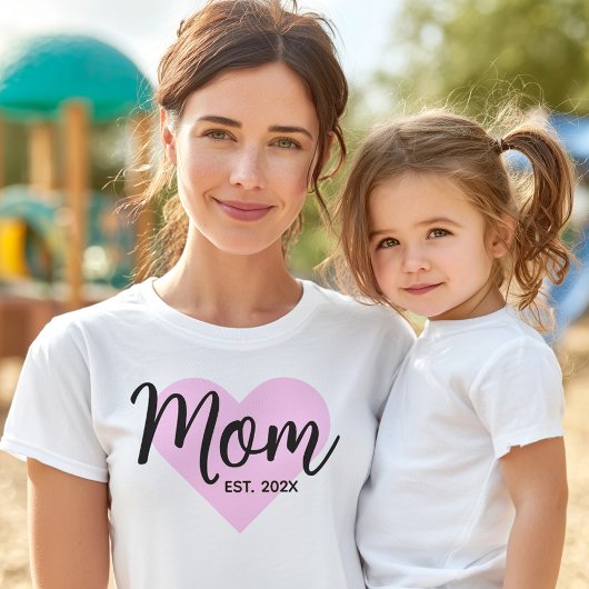 T-shirt Script noir Coeur rose établi Date Maman Gras