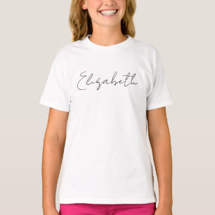 T-shirt Script personnalisé Monogramme Nom Girls Blanc mig