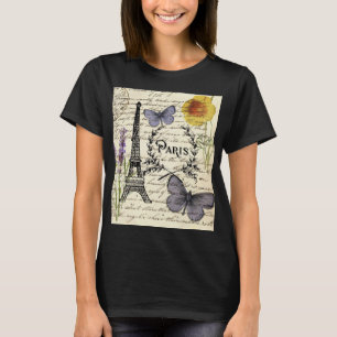 T-shirt scripts papillon français chic tour eiffel paris