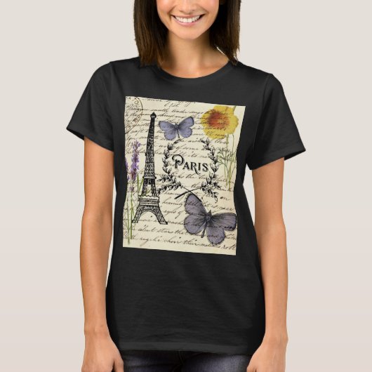 T-shirt scripts papillon français chic tour eiffel paris (Devant)