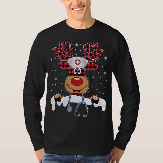 T-shirt Scrub de Noël Top Reindeer Scrubs Gants en caoutch (Devant)