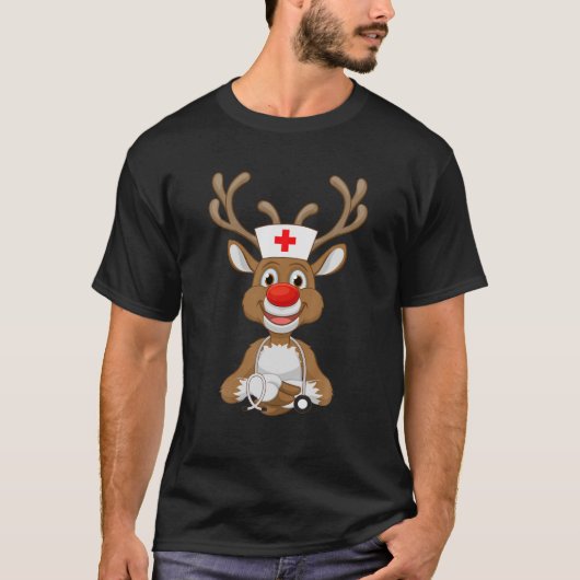 T-shirt Scrub de Noël Top Reindeer Scrubs Gants en caoutch (Devant)