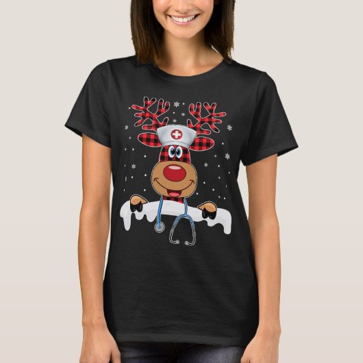 T-shirt Scrub de Noël Top Reindeer Scrubs Gants en caoutch (Devant)