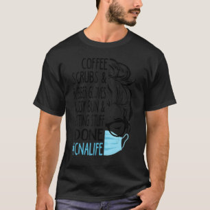 T-shirt Scrubs À Café Et Gants En Caoutchouc Messy Bun Cna