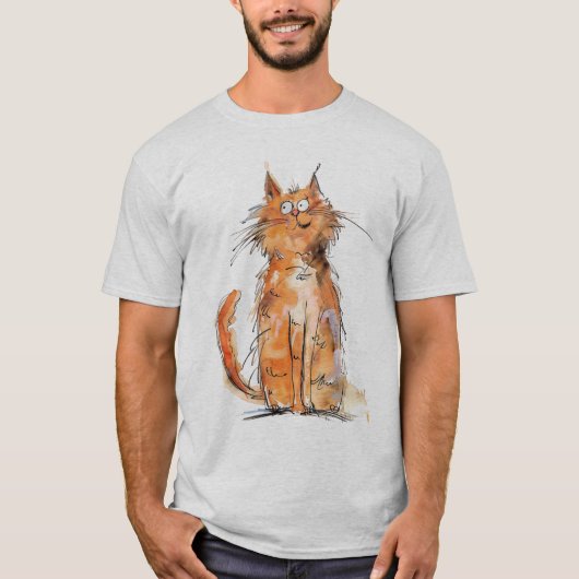 T-shirt Scruffy Orange Cat Whimsical Quirky (Devant)