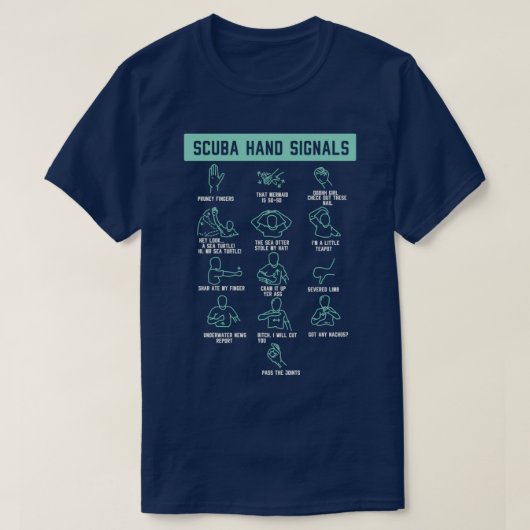T-shirt Scuba Scuba Sac de plongée Signaux mains (Design devant)