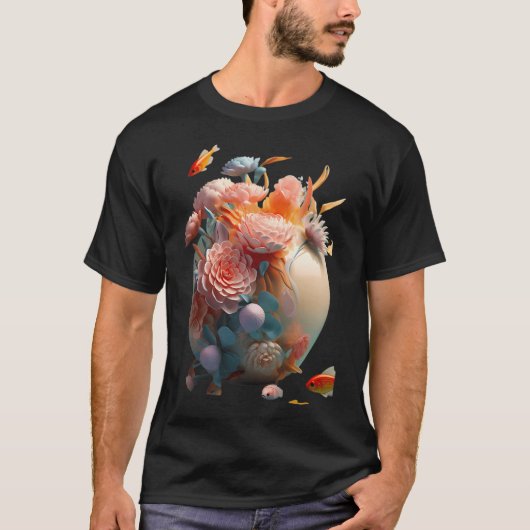 T-shirt Sculpture de fleurs avec poisson (Devant)