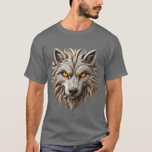 T-shirt Sculpture de loup en bois d'art avec motifs géomét