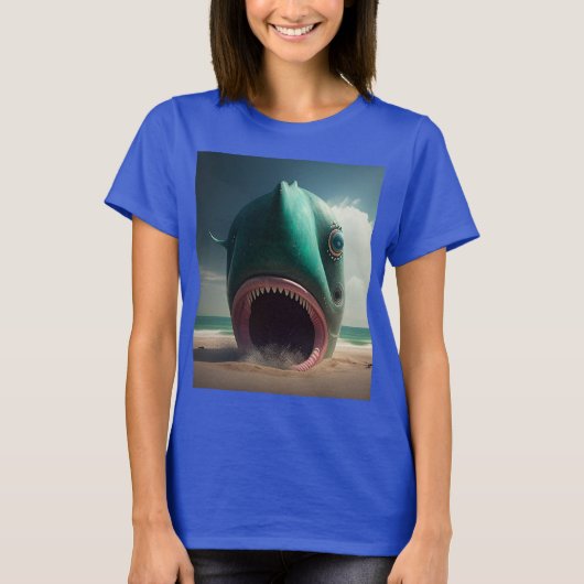T-shirt Sculpture de requin sur la plage (Devant)