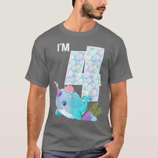 T-shirt Sea Narwhal Anniversaire I'm 4 Thème Océan sous-ma