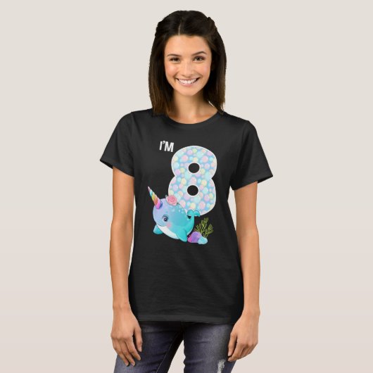T-shirt Sea Narwhal Anniversaire I'm 8 Thème Océan sous-ma (Devant entier)