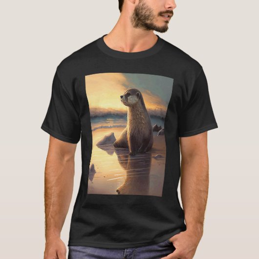 T-shirt Sea Otter Retro Sunset Cute Otter 3 (Devant)