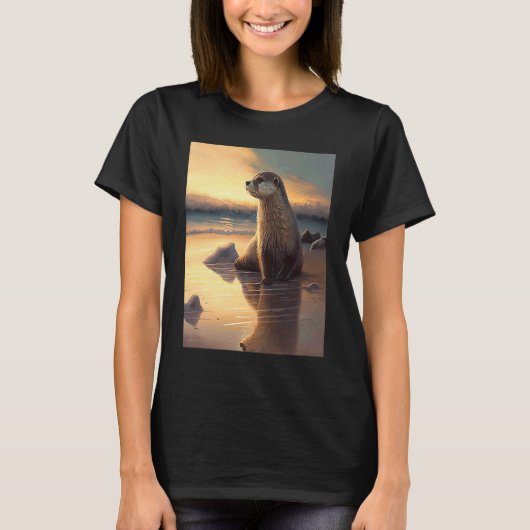T-shirt Sea Otter Retro Sunset Cute Otter 3 (Devant)