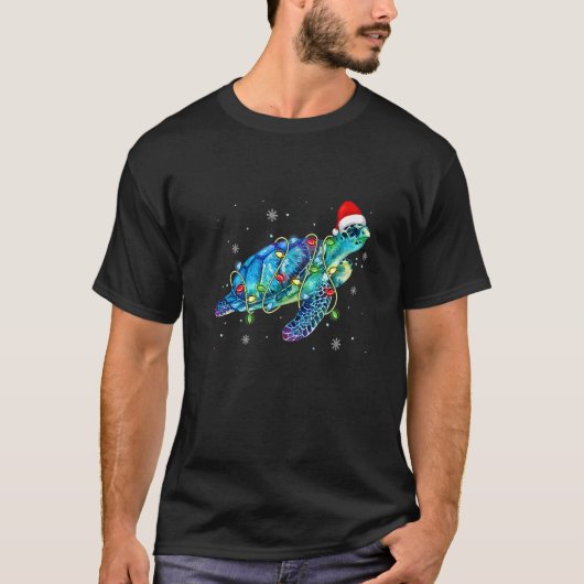 T-shirt Sea Turtle Christmas Lights  Santa Hat Merry Chris (Devant)