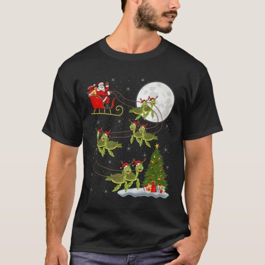 T-shirt Sea Turtle Santa Sleigh Flying Funny Magical Chris (Devant)