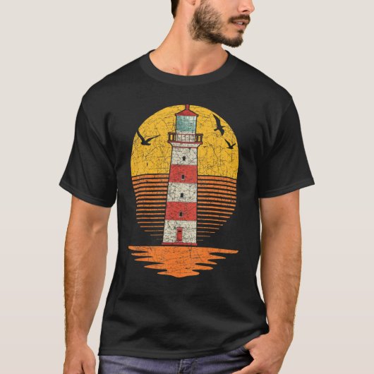 T-shirt Seagull Nautique Océan Rétro Sunset Lighthouse (Devant)