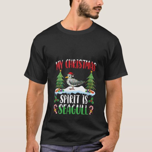 T-shirt Seagull Portant le Père Noël Noël Noël Noël Esprit (Devant)