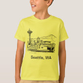 T-shirt Seattle Ferry & Skyline Line Art Washington State (Devant)