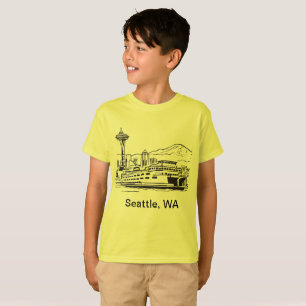 T-shirt Seattle Ferry & Skyline Line Art Washington State