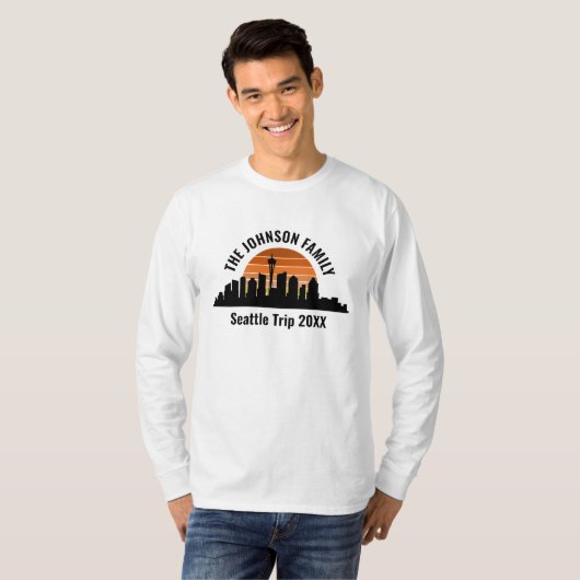 T-shirt Seattle Trip Skyline Sunset Custom Long Sleeve (Devant entier)