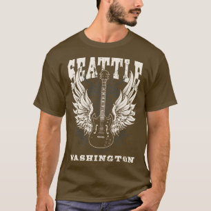T-shirt Seattle Washington Distressed Guitare Angel Wings 