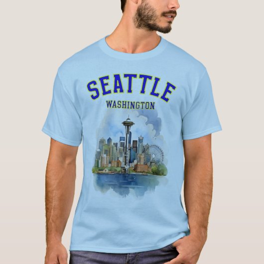 T-shirt Seattle Washington : Seatle Skyline & Space Needle (Devant)