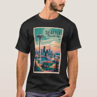 Seattle Washington Skyline Travel Art Vintage
